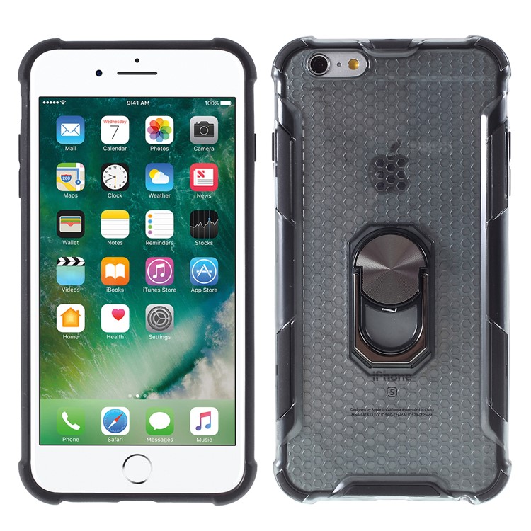 360° Rotatable Finger Ring Kickstand Clear PC + TPU Shell for iPhone 6/6s 4.7-inch - Black-2