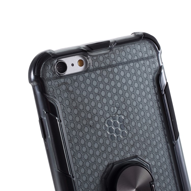 360° Rotatable Finger Ring Kickstand Clear PC + TPU Shell for iPhone 6/6s 4.7-inch - Black-3