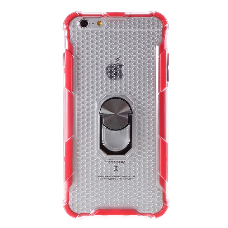 360° Rotatable Finger Ring Kickstand Clear PC + TPU Shell for iPhone 6/6s 4.7-inch - Red-1