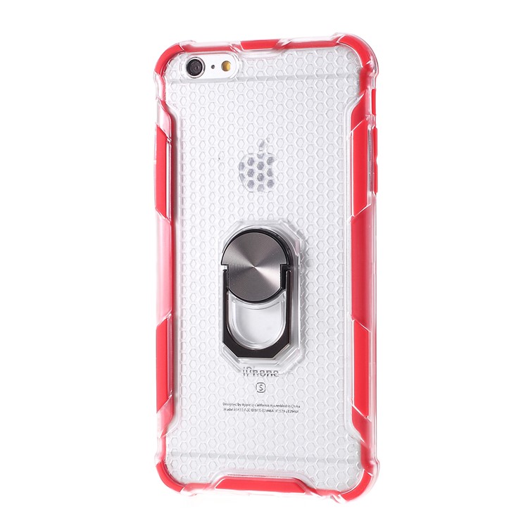360° Rotatable Finger Ring Kickstand Clear PC + TPU Shell for iPhone 6/6s 4.7-inch - Red-2