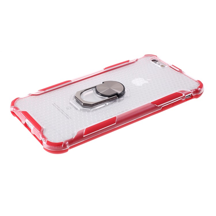 360° Rotatable Finger Ring Kickstand Clear PC + TPU Shell for iPhone 6/6s 4.7-inch - Red-4