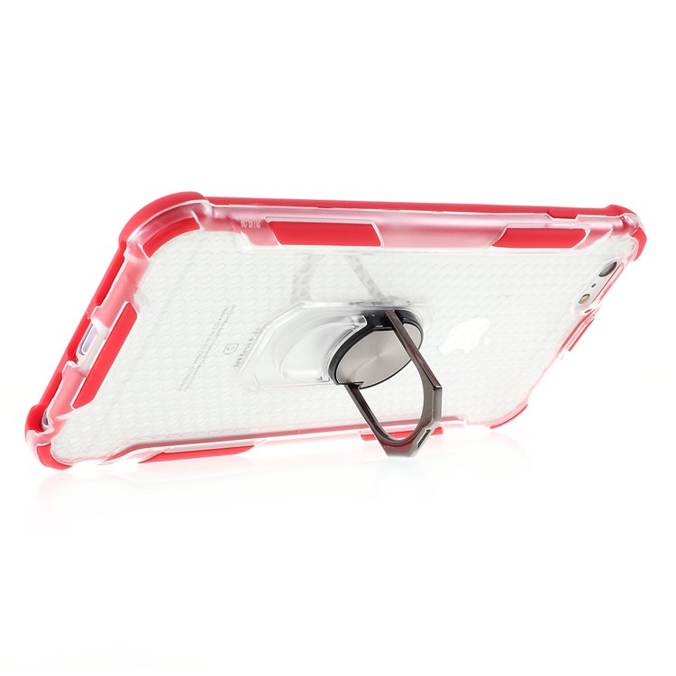360° Rotatable Finger Ring Kickstand Clear PC + TPU Shell for iPhone 6/6s 4.7-inch - Red-5