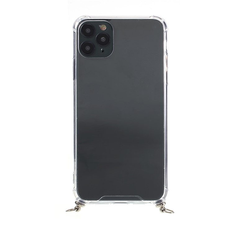 Anti-fall Glossy TPU+Acrylic with Textile Strap Phone Cover for iPhone 11 Pro Max 6.5 inch (2019) - Light Pink/Brown-4