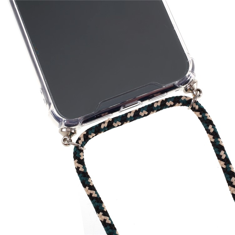 Anti-fall Glossy TPU+Acrylic with Textile Strap Phone Cover for iPhone 11 Pro Max 6.5 inch (2019) - Dark Green/Grey-2