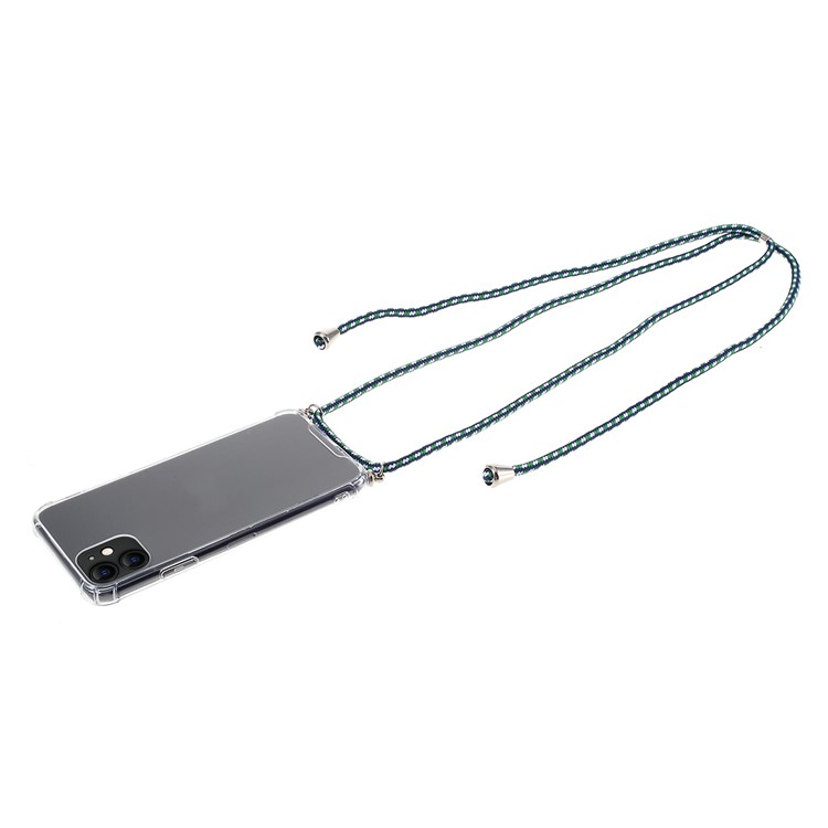 Drop-resistant TPU + Acrylic + Textile Strap Anti-fall Shell for iPhone 11 6.1-inch - Green/Stripe-1