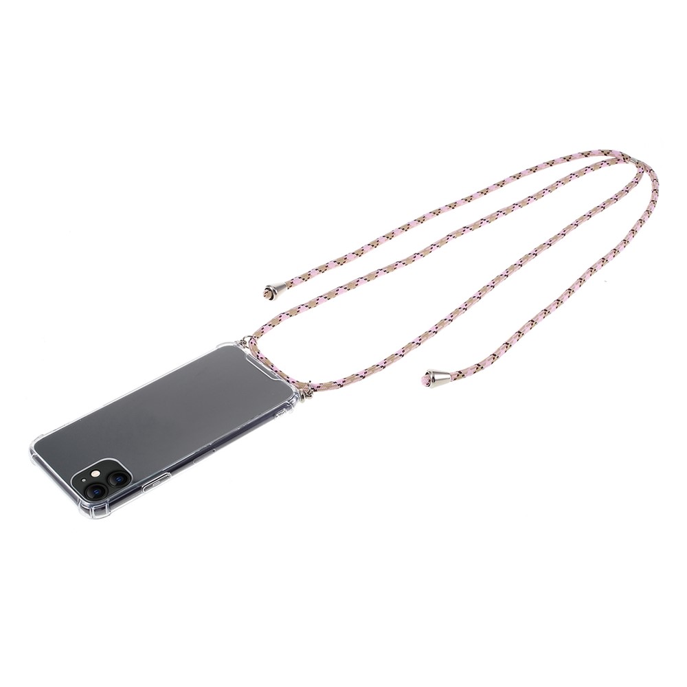 Drop-resistant TPU + Acrylic + Textile Strap Anti-fall Shell for iPhone 11 6.1-inch - Pink/Stripe-1