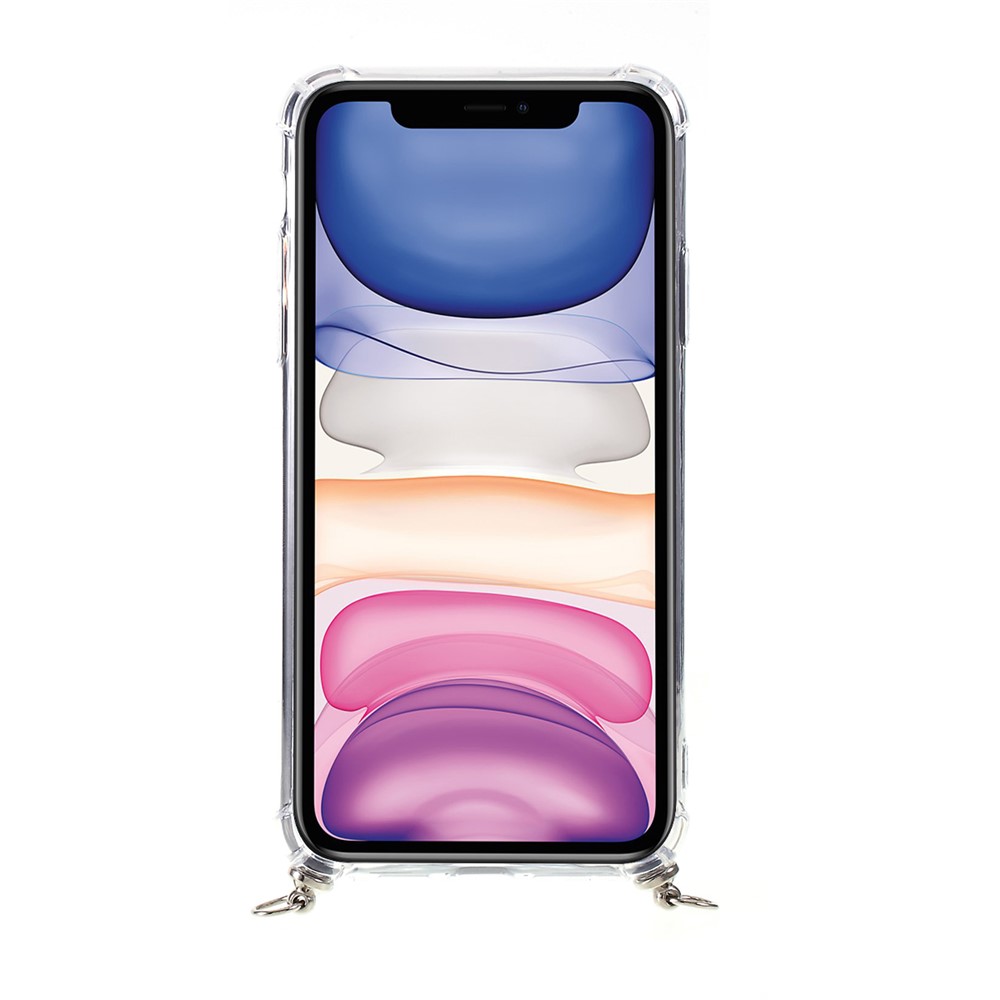 Drop-resistant TPU + Acrylic + Textile Strap Anti-fall Shell for iPhone 11 6.1-inch - Pink/Stripe-3