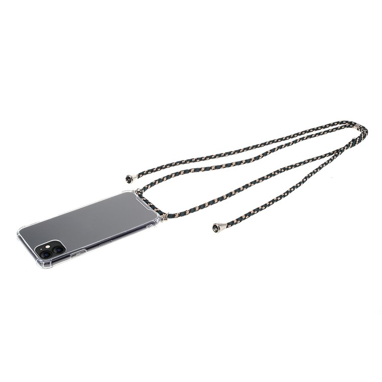 Drop-resistant TPU + Acrylic + Textile Strap Anti-fall Shell for iPhone 11 6.1-inch - Black and Gold Strip-1