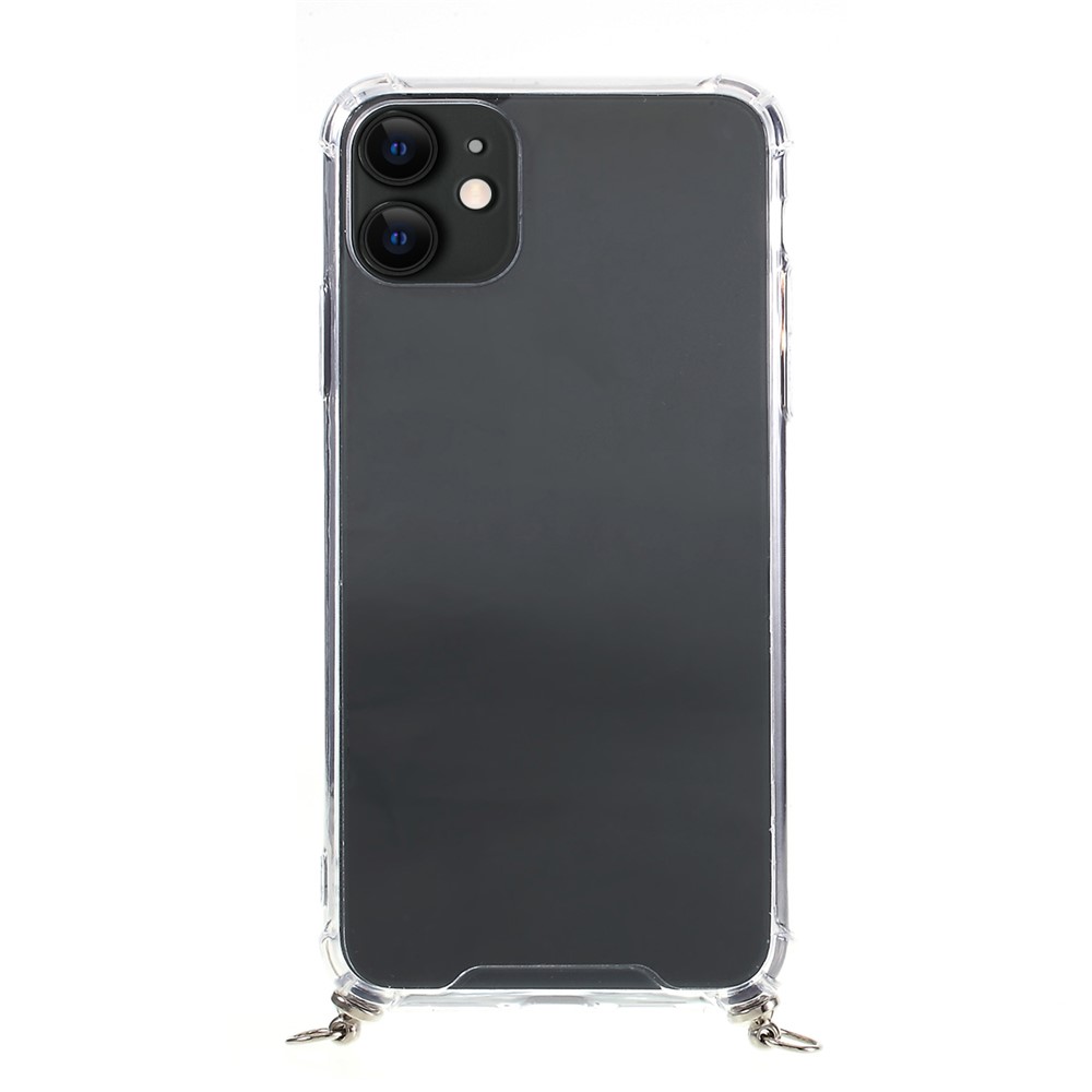 TPU Resistente a la Caída + Acrílico + Correa de Correa Textil Anti-caza Para Iphone 11 6.1 Pulgadas - Raya Negra-4