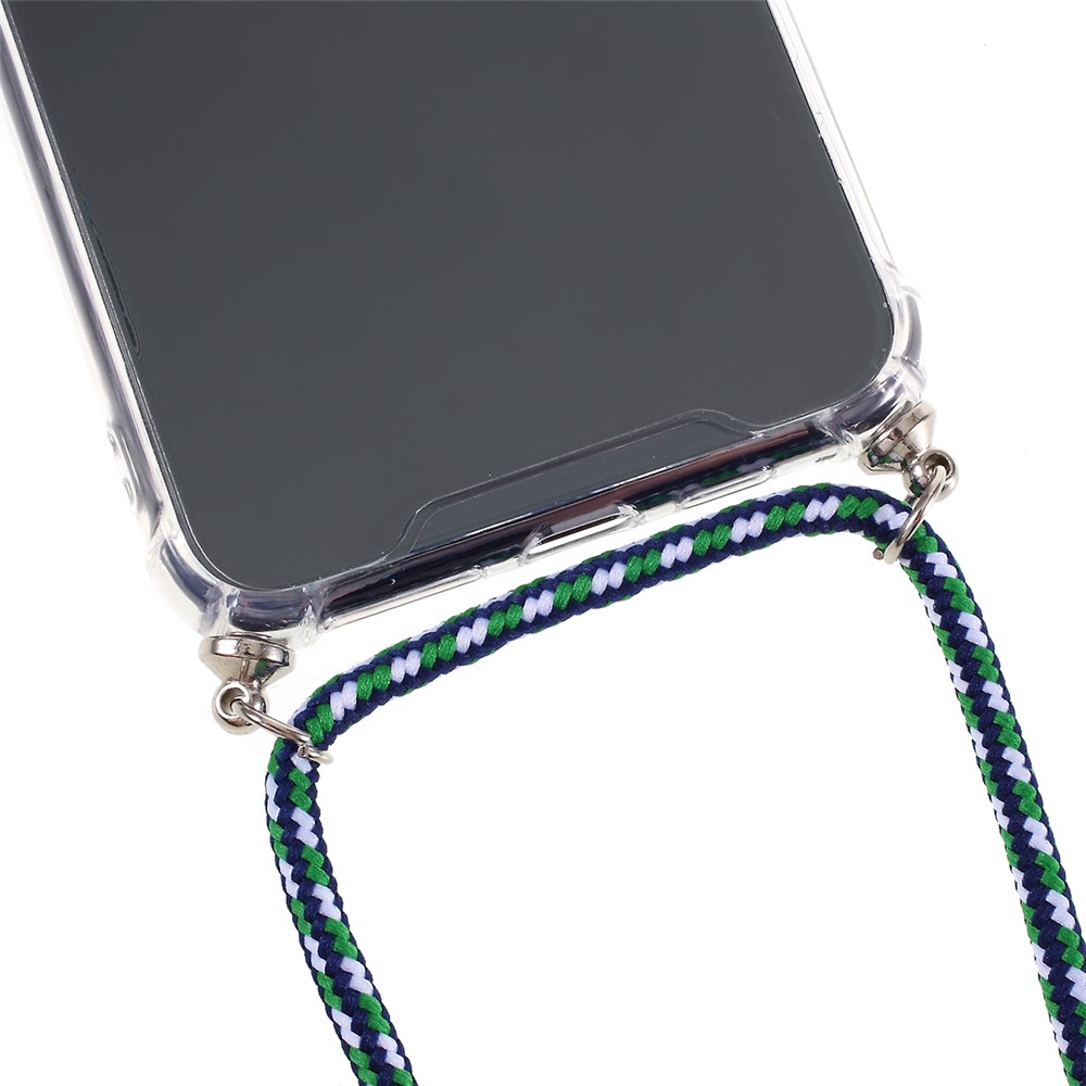 Anti-fall Glossy TPU+Acrylic Casing with Textile Strap for iPhone 11 Pro 5.8 inch (2019) - Dark Green/White-7