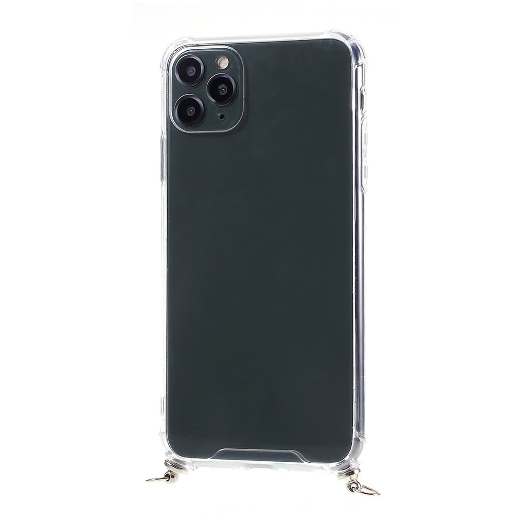 Anti-fall Glossy Tpu+casing Acrilico Con Cinturino Tessile Per Iphone 11 Pro 5,8 Pollici (2019) - Rosa Chiaro/marrone