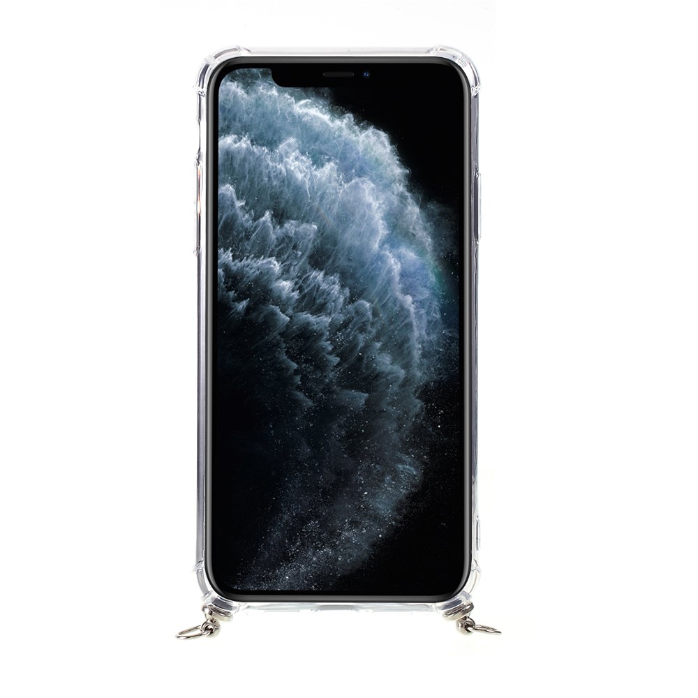 Anti-fall Glossy TPU+Acrylic Casing with Textile Strap for iPhone 11 Pro 5.8 inch (2019) - Dark Green/Grey-3
