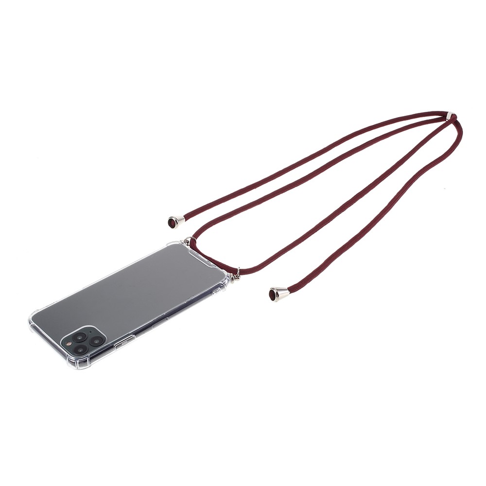 Anti-fall Glossy TPU+Acrylic Casing with Textile Strap for iPhone 11 Pro 5.8 inch (2019) - Wine Red-1