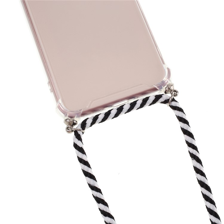 TPU+Acrylic+Textile Strap Anti-fall Shell for iPhone 8 Plus / 7 Plus 5.5-inch - Black and White Stripe-2