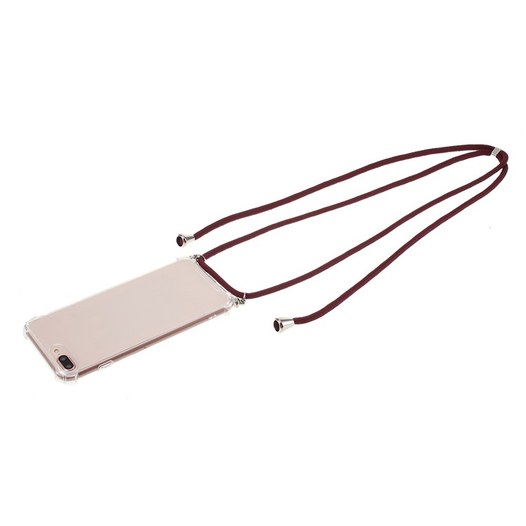 TPU+Acrylic+Textile Strap Anti-fall Shell for iPhone 8 Plus / 7 Plus 5.5-inch - Wine Red-1