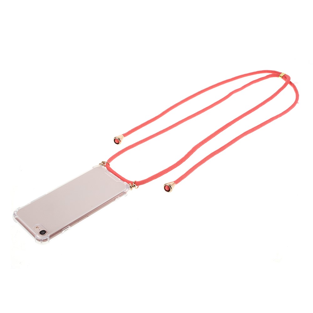 For iPhone 8 / iPhone 7 TPU+Acrylic+Textile Strap Anti-fall Shell - Red-1
