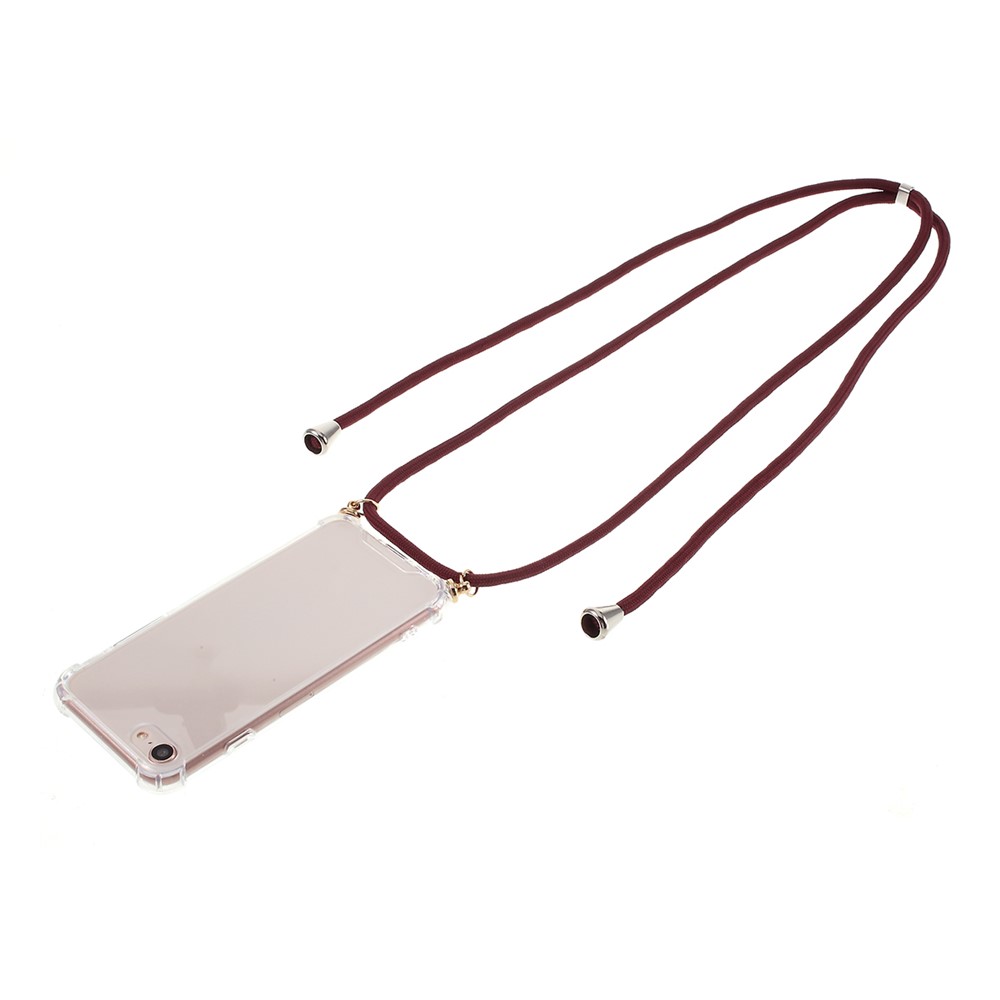 For iPhone 8 / iPhone 7 TPU+Acrylic+Textile Strap Anti-fall Shell - Wine Red-1
