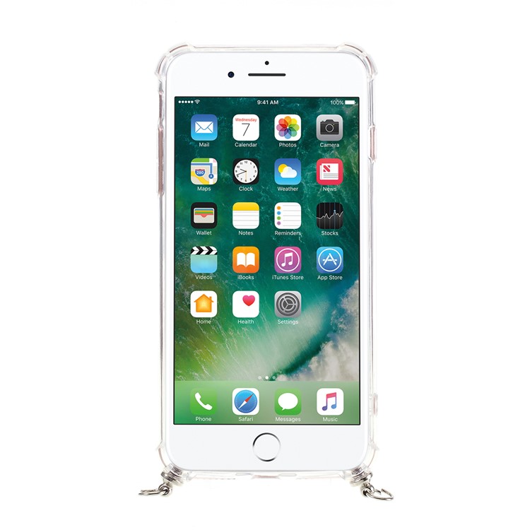 For iPhone 8 / iPhone 7 TPU+Acrylic+Textile Strap Anti-fall Shell - White Stripe-4