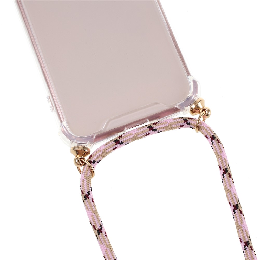 For iPhone 8 / iPhone 7 TPU+Acrylic+Textile Strap Anti-fall Shell - Pink/Stripe-2