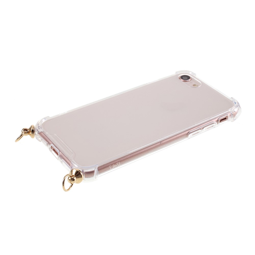 For iPhone 8 / iPhone 7 TPU+Acrylic+Textile Strap Anti-fall Shell - Pink/Stripe-7