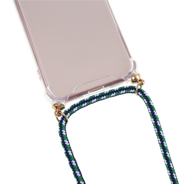 For iPhone 8/7/iPhone SE 2 (2020) TPU+Acrylic+Textile Strap Anti-fall Shell - Green/Stripe-2