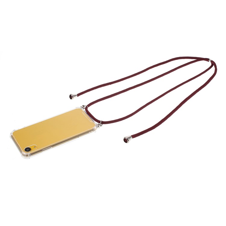 Anti-fall Glossy TPU+Acrylic with Textile Strap Phone Shell for iPhone XR 6.1 inch (2019) - Wine Red-1