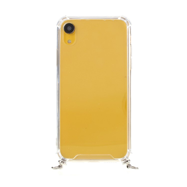 Anti-fall Glossy TPU+Acrylic with Textile Strap Phone Shell for iPhone XR 6.1 inch (2019) - Light Pink/Brown-5