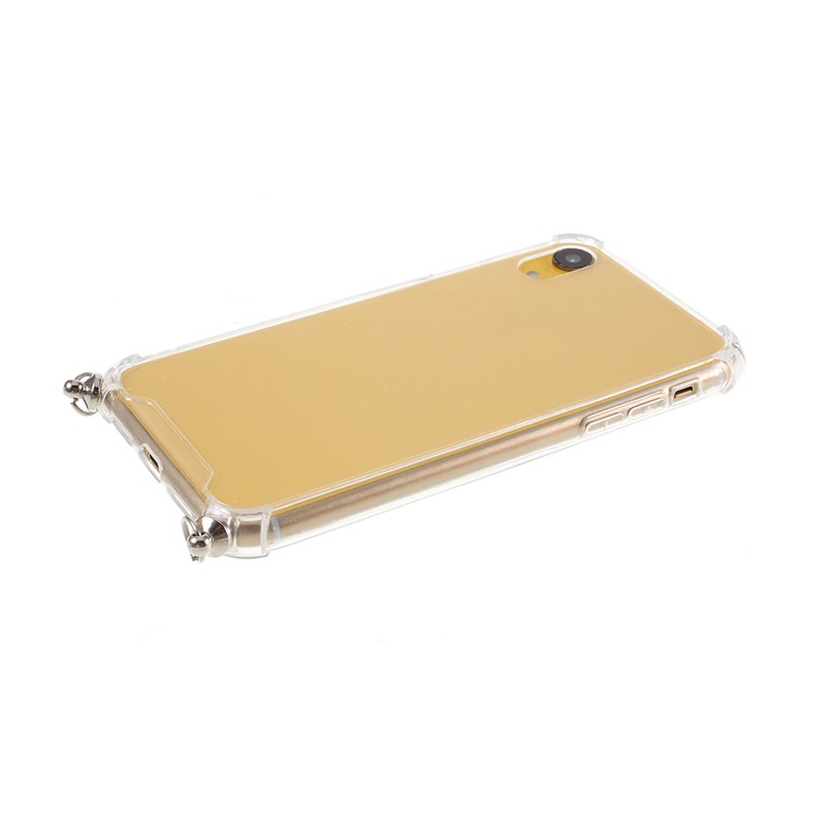 Anti-fall Glossy TPU+Acrylic with Textile Strap Phone Shell for iPhone XR 6.1 inch (2019) - Light Pink/Brown-7