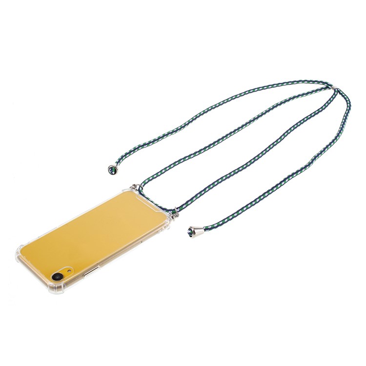 Anti-fall Glossy TPU+Acrylic with Textile Strap Phone Shell for iPhone XR 6.1 inch (2019) - Dark Green/White-1