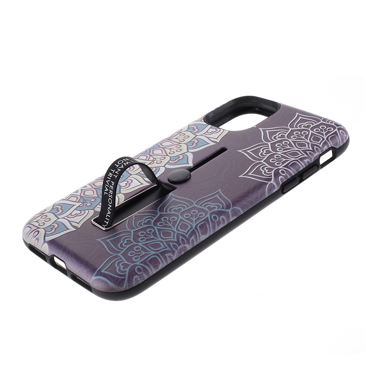 For iPhone 11 6.1-inch Embossed Flower Pattern Phone Case with Finger Grip and Kickstand - Purple-7