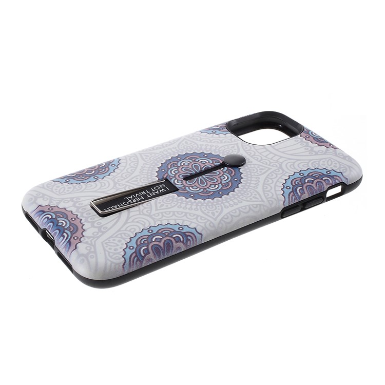 For iPhone 11 6.1-inch Embossed Flower Pattern Phone Case with Finger Grip and Kickstand - White-3