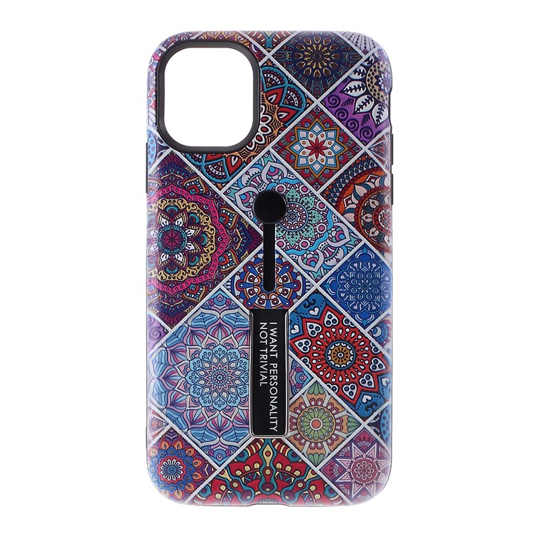 For iPhone 11 6.1-inch Embossed Flower Pattern Phone Case with Finger Grip and Kickstand - Multi-color-1
