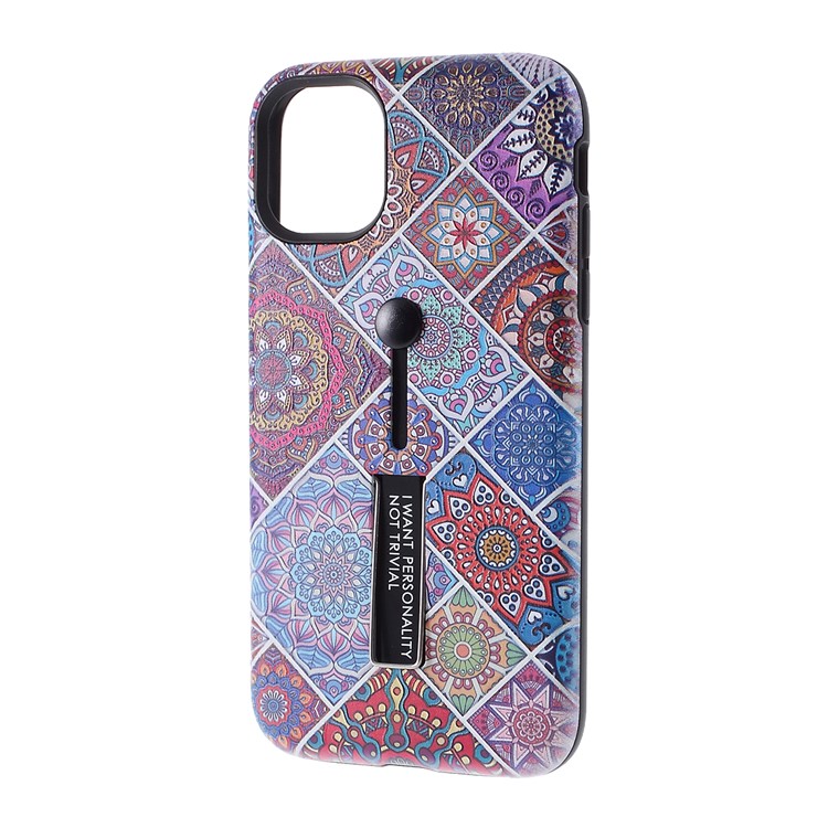 For iPhone 11 6.1-inch Embossed Flower Pattern Phone Case with Finger Grip and Kickstand - Multi-color-2