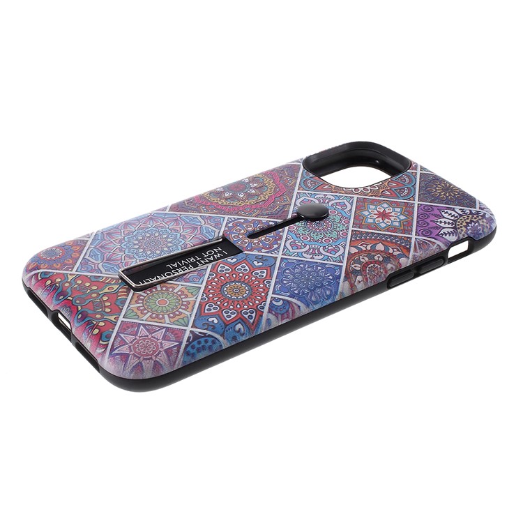For iPhone 11 6.1-inch Embossed Flower Pattern Phone Case with Finger Grip and Kickstand - Multi-color-3