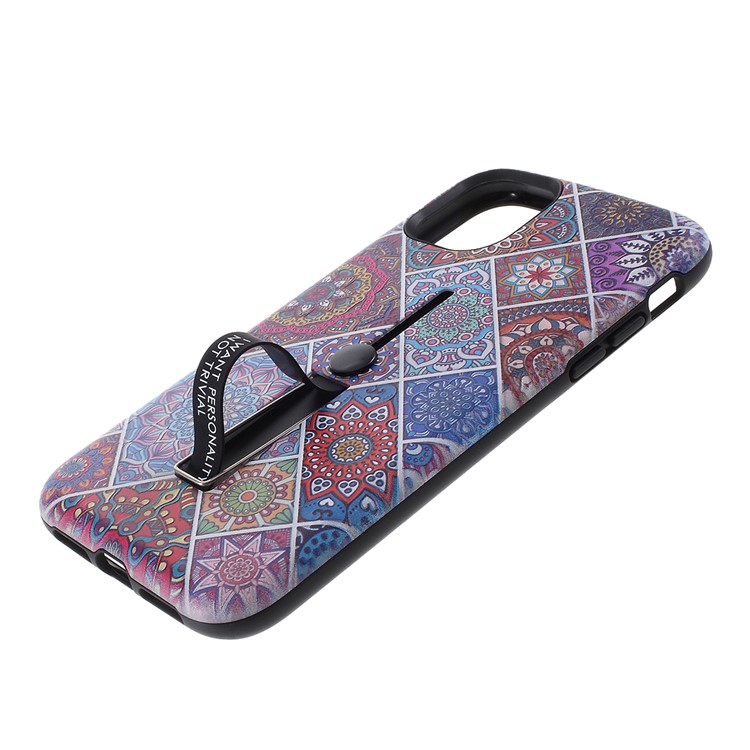 For iPhone 11 6.1-inch Embossed Flower Pattern Phone Case with Finger Grip and Kickstand - Multi-color-4