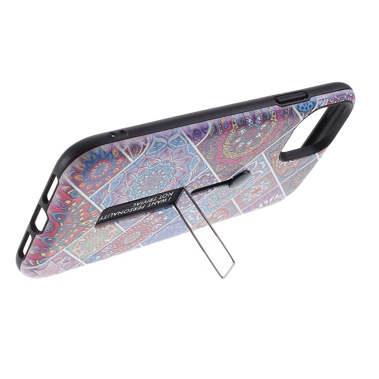 For iPhone 11 6.1-inch Embossed Flower Pattern Phone Case with Finger Grip and Kickstand - Multi-color-5