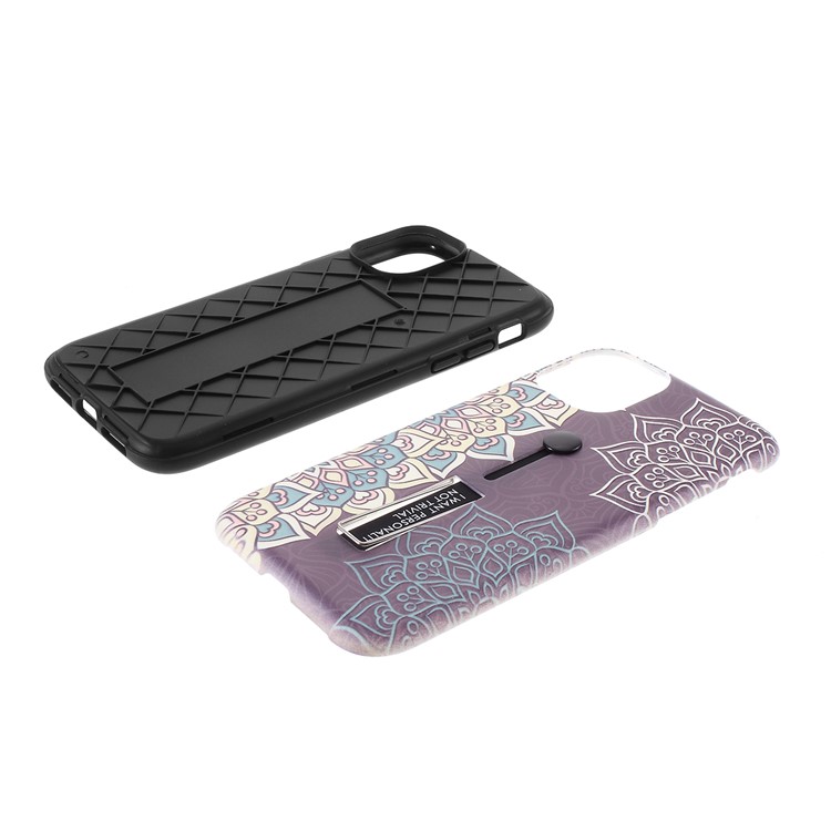 For iPhone 11 Pro Max 6.5 inch Embossed Flower Pattern Phone Case with Finger Grip and Kickstand - Purple-8