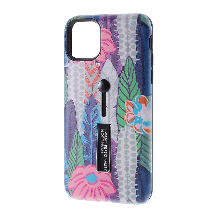 Embossment Pattern Printing TPU + PC Hybrid Shell with Kickstand for iPhone 11 6.1 inch (2019) - Pattern D-2