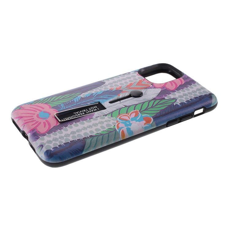 Embossment Pattern Printing TPU + PC Hybrid Shell with Kickstand for iPhone 11 6.1 inch (2019) - Pattern D-3