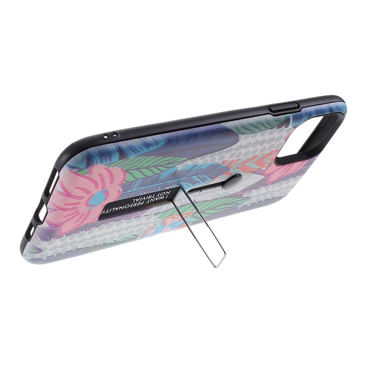 Embossment Pattern Printing TPU + PC Hybrid Shell with Kickstand for iPhone 11 6.1 inch (2019) - Pattern D-5