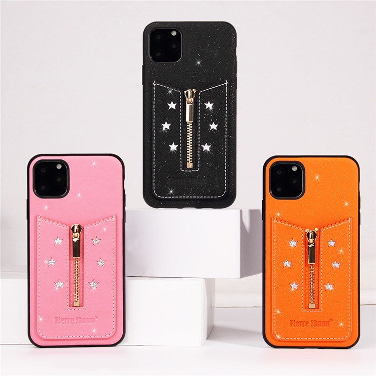 FIERRE SHANN Zipper Card Slot Back Phone Case for iPhone 11 Pro 5.8 inch - Orange-10