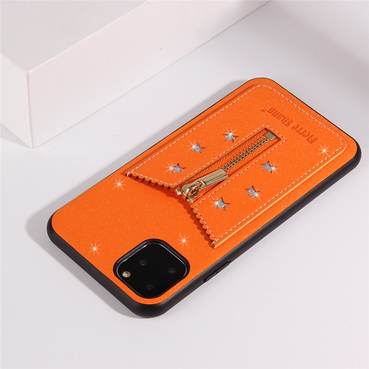 FIERRE SHANN Zipper Card Slot Back Phone Case for iPhone 11 Pro 5.8 inch - Orange-3