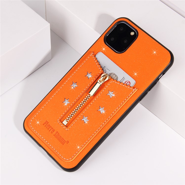 FIERRE SHANN Zipper Card Slot Back Phone Case for iPhone 11 Pro 5.8 inch - Orange-4