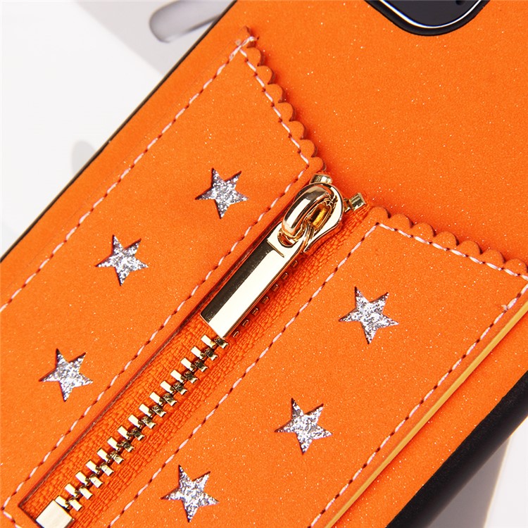 FIERRE SHANN Zipper Card Slot Back Phone Case for iPhone 11 Pro 5.8 inch - Orange-6