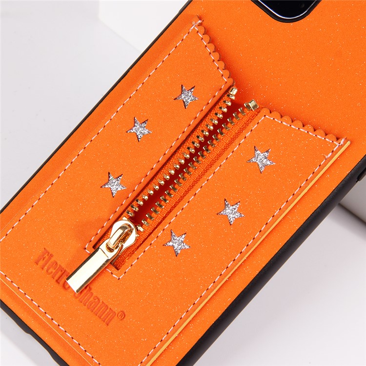 FIERRE SHANN Zipper Card Slot Back Phone Case for iPhone 11 Pro 5.8 inch - Orange-7