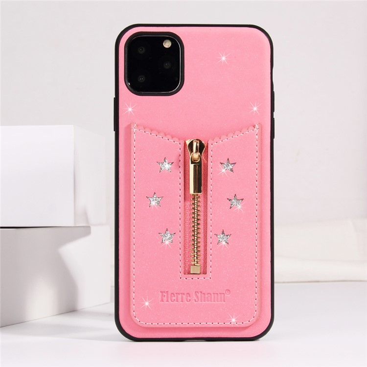 FIERRE SHANN Zipper Card Slot Back Phone Case for iPhone 11 Pro 5.8 inch - Pink-1