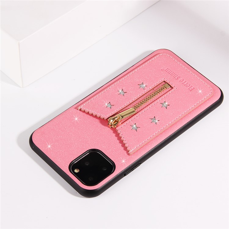 FIERRE SHANN Zipper Card Slot Back Phone Case for iPhone 11 Pro 5.8 inch - Pink-3