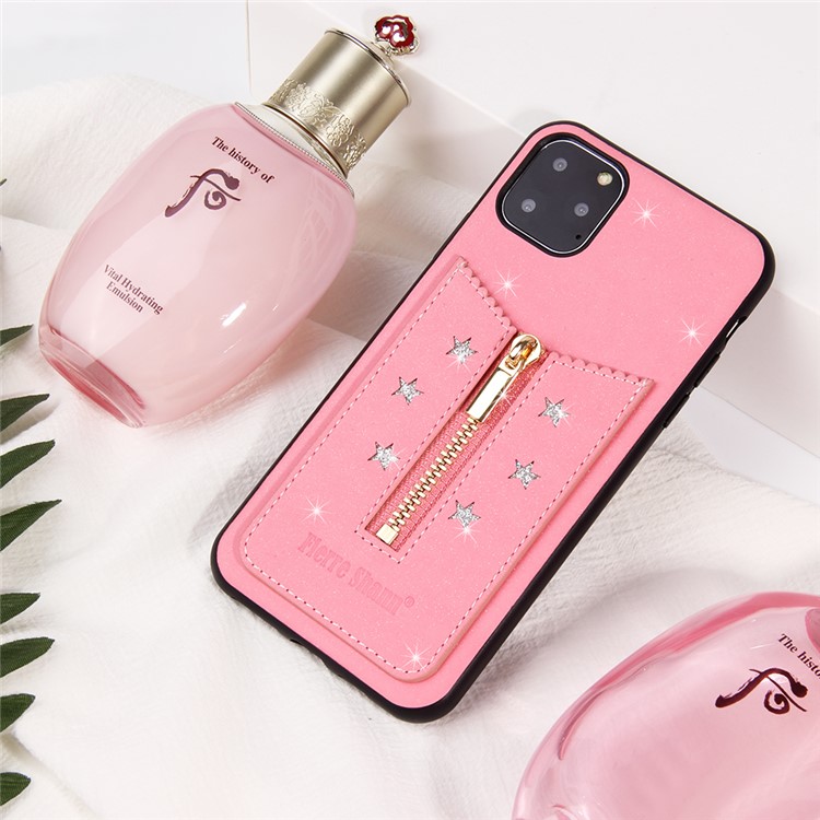 FIERRE SHANN Zipper Card Slot Back Phone Case for iPhone 11 Pro 5.8 inch - Pink-5