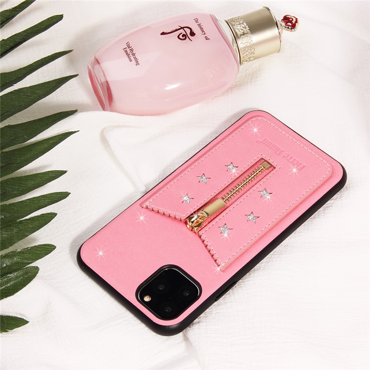 FIERRE SHANN Zipper Card Slot Back Phone Case for iPhone 11 Pro 5.8 inch - Pink-6