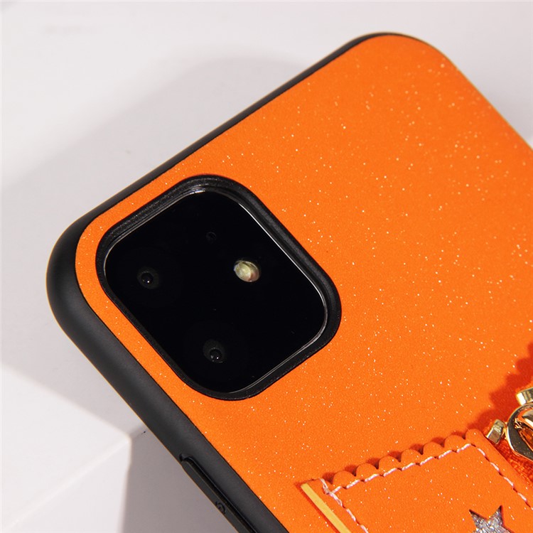 FIERRE SHANN Zipper Card Slot TPU + Leather Back Phone Case for iPhone 11 6.1 inch - Orange-5